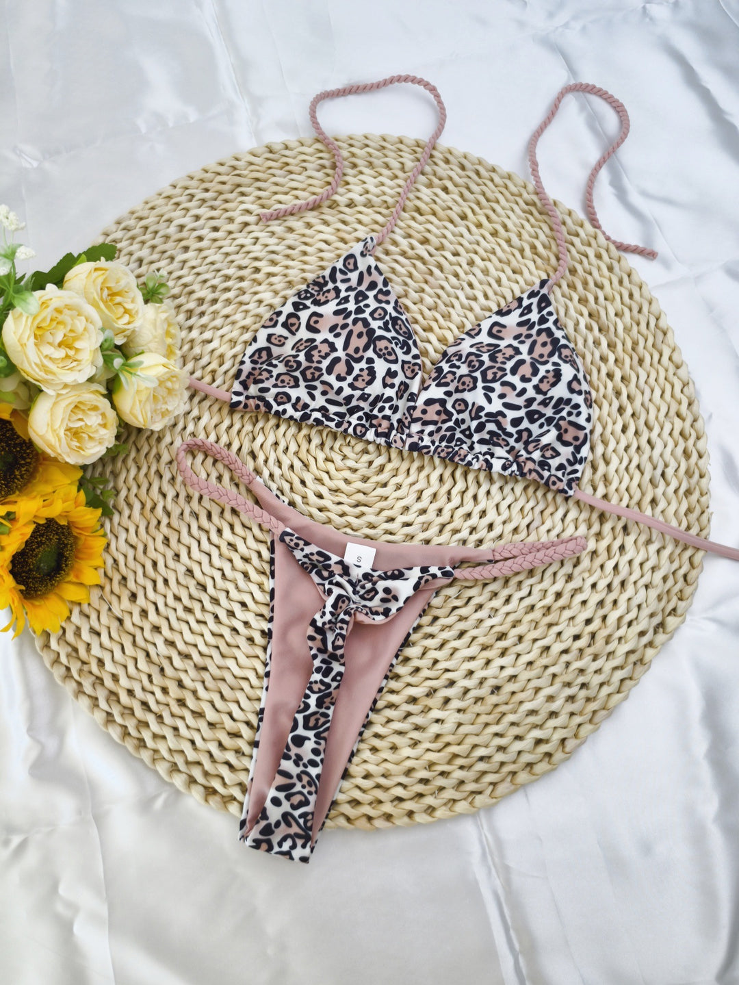 Damen Triangel-Bikini-Set mit fröhlichem Kirschmuster und verstellbaren Trägern EB