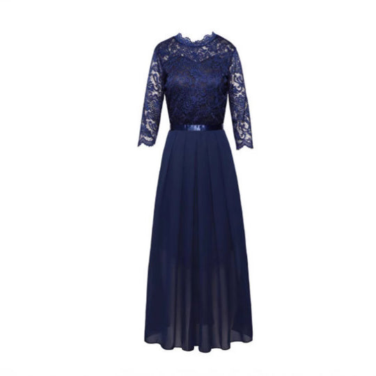 Damen Maxikleid mit Spitzendetails und transparentem Rock EB