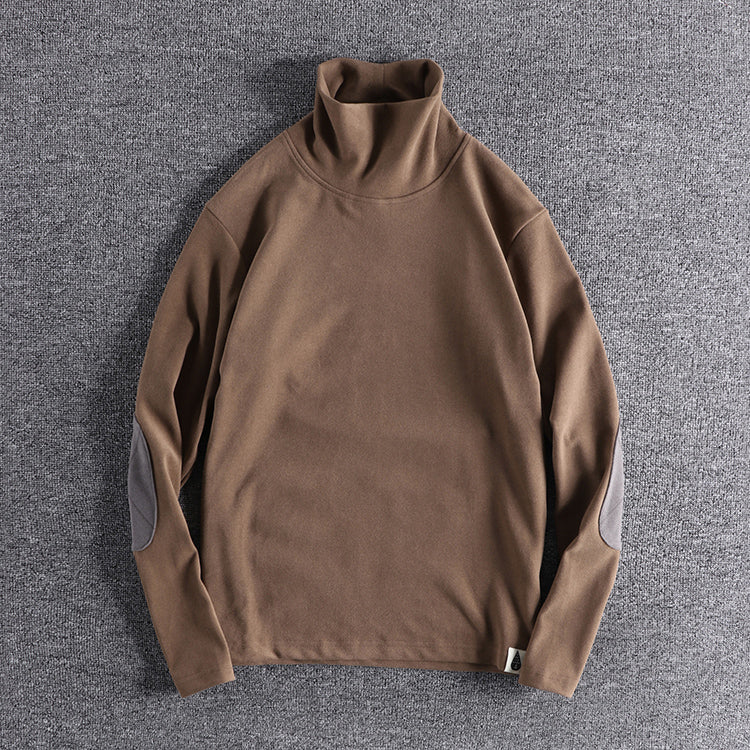 Herren Stehkragenpullover aus hochwertigem Fleece mit kontrastierenden Ellbogenpatches EB