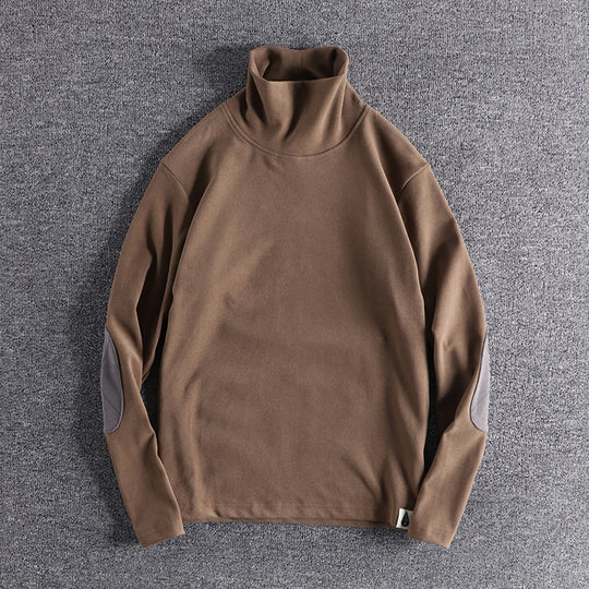 Herren Stehkragenpullover aus hochwertigem Fleece mit kontrastierenden Ellbogenpatches EB
