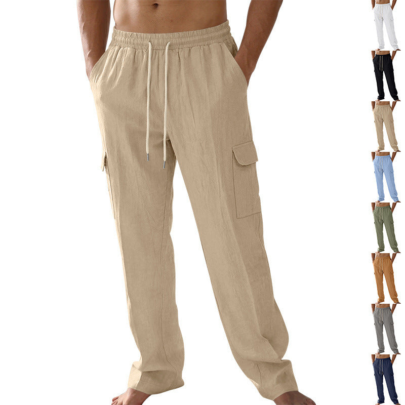 Herren Cargo-Strandhose aus Leinenmix mit elastischem Bund und Kordelzug EB