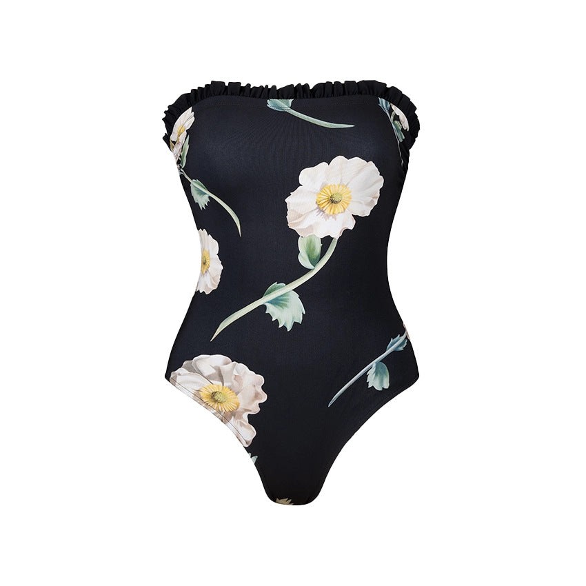Damen Einteiler Badeanzug mit floralem Rüschendetail EB