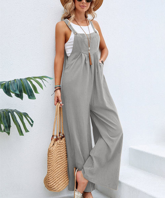 Damen Lässiger Jumpsuit mit weitem Bein und verstellbaren Trägern EB