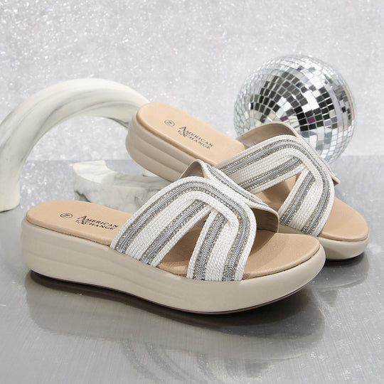 Damen Wedge-Pantoletten mit stilvollen Glitzerakzenten und anatomischem Fußbett EB