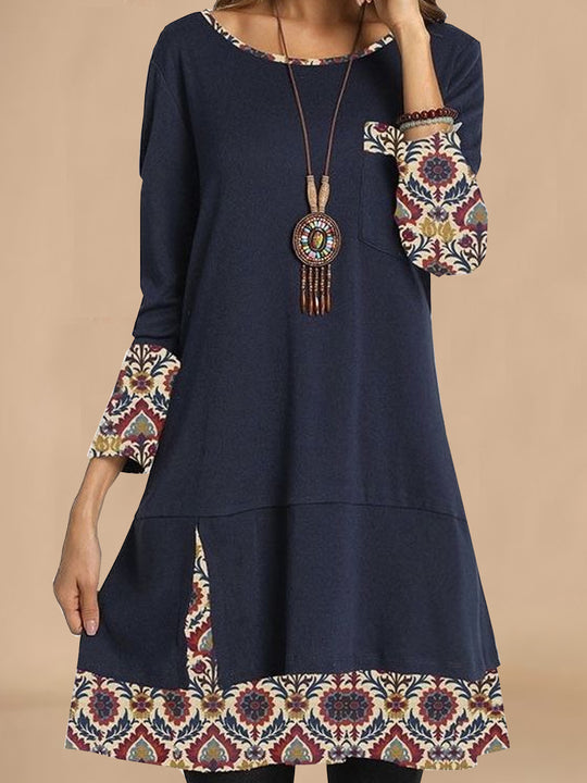 Damen elegantes Tunika-Kleid mit kreativen 3/4 Ärmeln und kunstvollem Saum EB