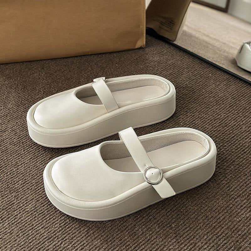 Damen Stylish Plateau-Pantoletten mit verstellbarem Riemen und komfortabler Sohle EB