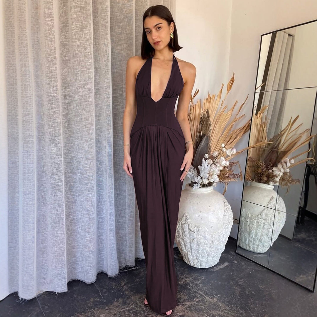 Damen Figurbetontes Abendkleid mit tiefem Ausschnitt und eleganter Drapierung EB