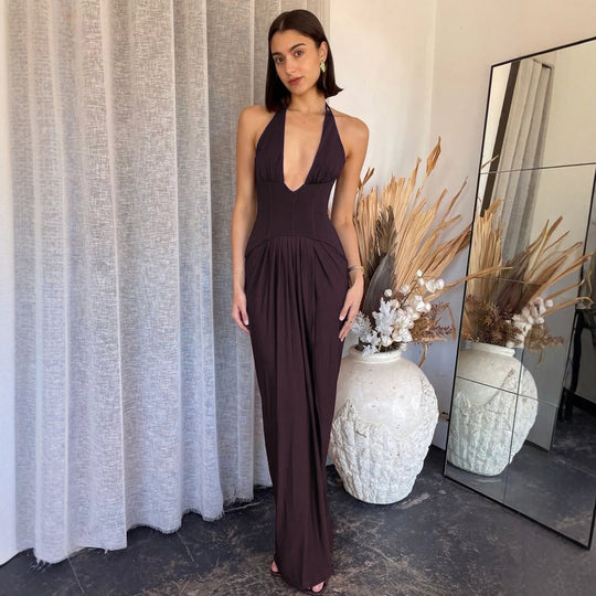Damen Figurbetontes Abendkleid mit tiefem Ausschnitt und eleganter Drapierung EB