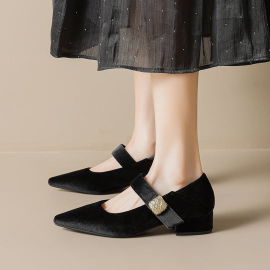 Damen spitze Ballerinas mit eleganter Schnallenverzierung EB