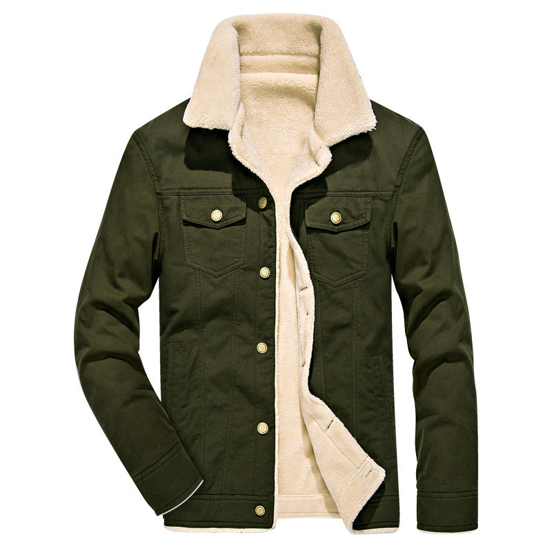 Herren Canvas-Truckerjacke mit durchgehendem Sherpa-Innenfutter und Umlegekragen EB