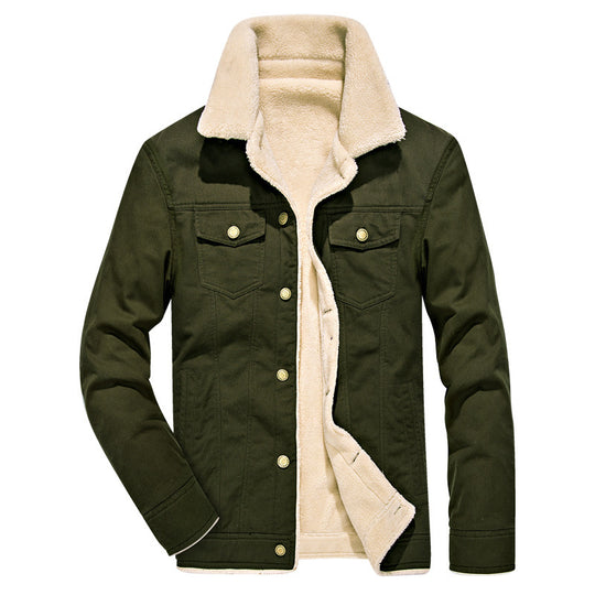 Herren Canvas-Truckerjacke mit durchgehendem Sherpa-Innenfutter und Umlegekragen EB