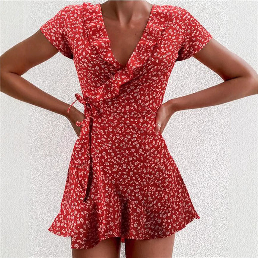 Damen Verspieltes Sommerkleid mit Rüschendetails und floralen Mustern EB