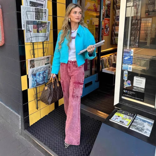 Damen cropped Jacke mit strukturierter Oberfläche und seitlichen Eingrifftaschen EB