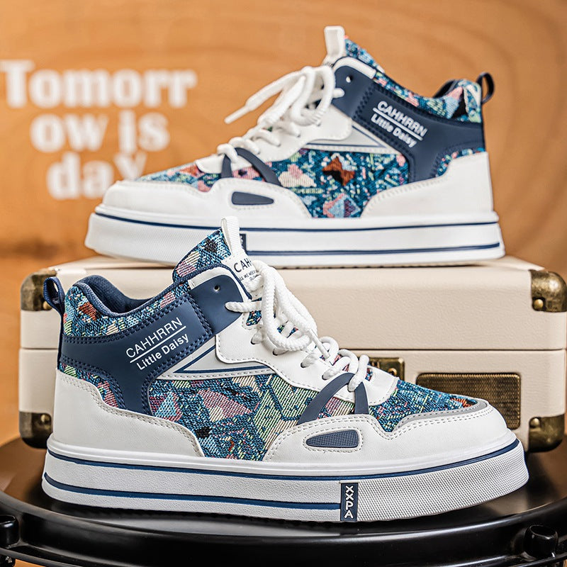 Damen modische High-Top Plateausneaker mit gewebtem Gobelinmuster, gepolstertem Knöchelkragen und dämpfender EVA-Sohle EB
