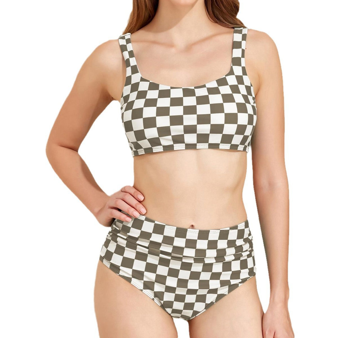 Damen Hochtailliertes Bikini-Set mit checkermuster EB