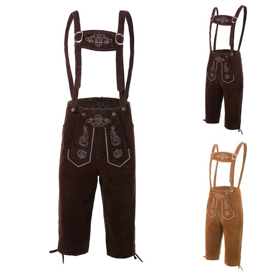 Herren nan traditionelle Wildleder Lederhose mit bestickten Trägern und Kniebund EB
