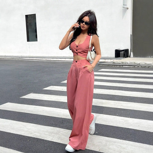 Damen Zweiteiliges Set mit tailliertem Top und weiten Hosen EB