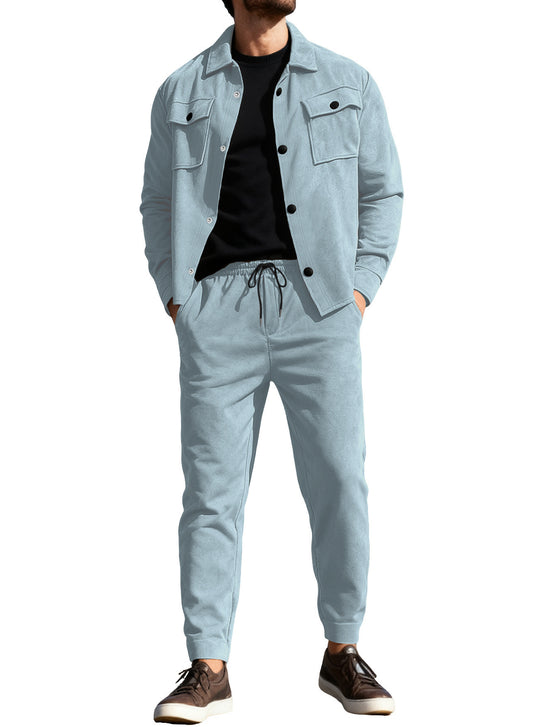 Herren nan Shirtjacke mit Pattentaschen und gerade geschnittene Chinohose EB