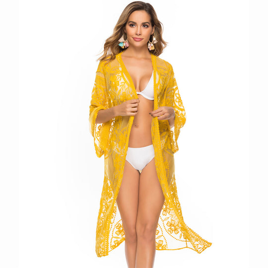 Damen Transparente Häkel-Strandtunika EB