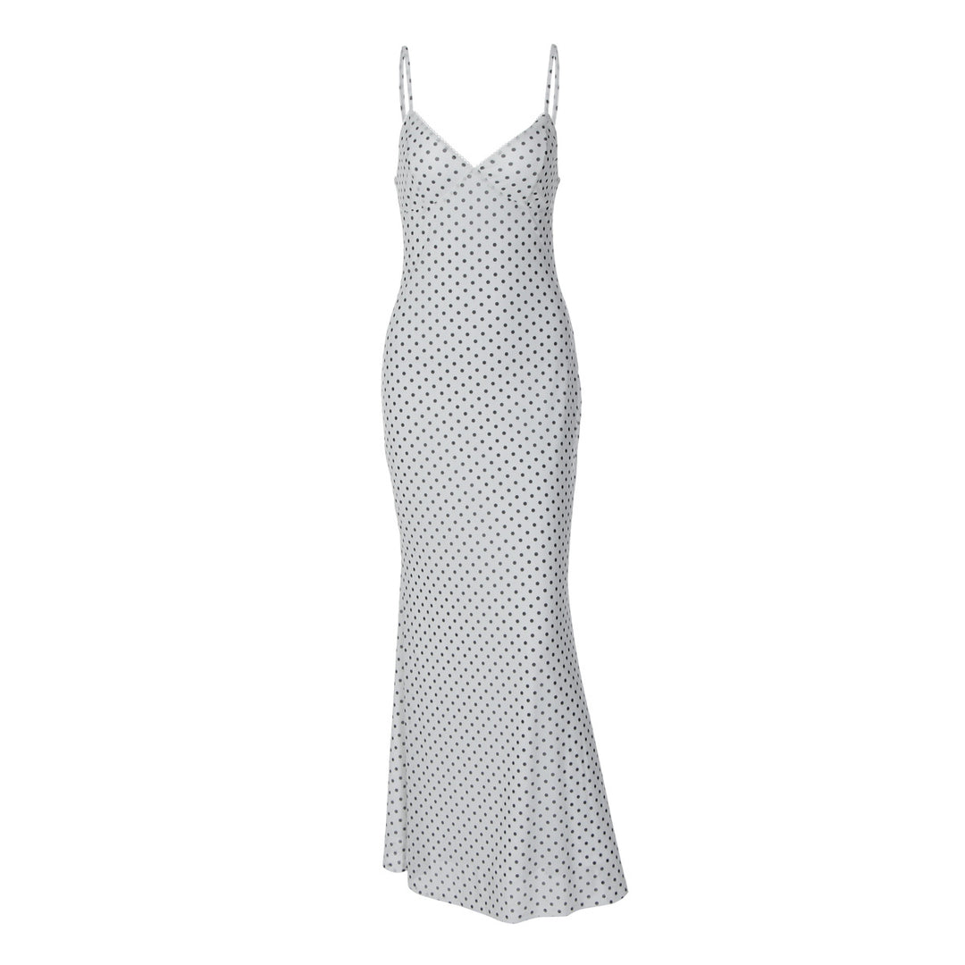 Damen Elegantes Maxikleid mit zartem Punktedesign und Spaghetti-Trägern EB