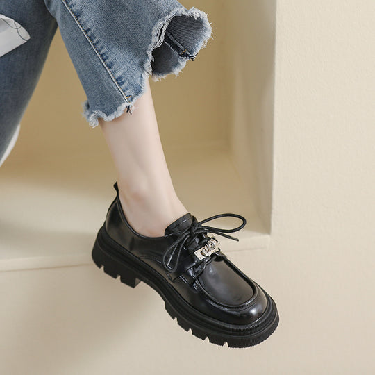 Damen modische Schnürschuhe mit blockartigem Absatz und eleganter Schnallenverzierung EB