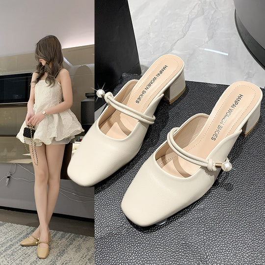 Damen Elegante Slingback-Pumps mit dekorativem Riemchen und feinem Perlenschmuck EB