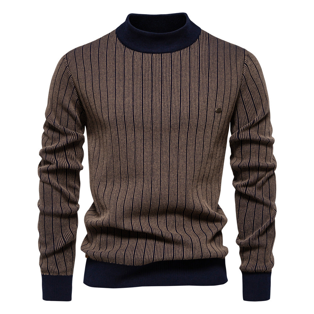 Herren Feinstrickpullover mit Rollkragen und Streifenmuster EB