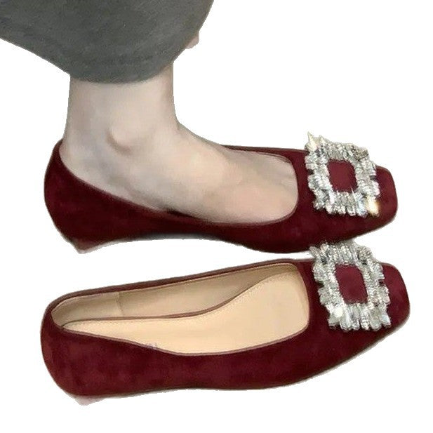 Damen elegante Ballerinas mit funkelndem Strass-Akzent und hochwertiger Oberflächenstruktur EB