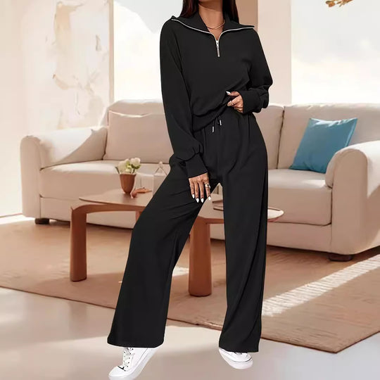 Damen Lässiger Jumpsuit mit Reißverschluss und weitem Bein EB
