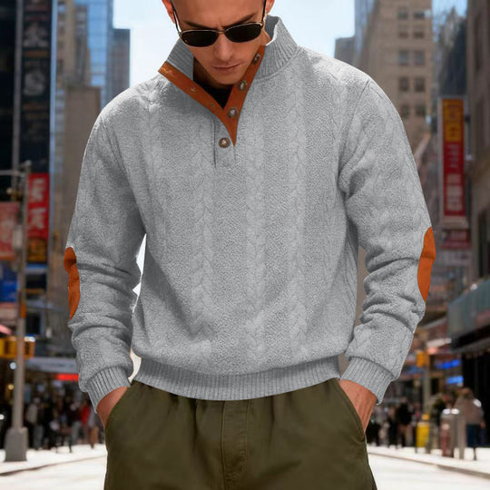 Herren gestrickter Pullover mit Kontrastdetails und modernem Knopfverschluss EB