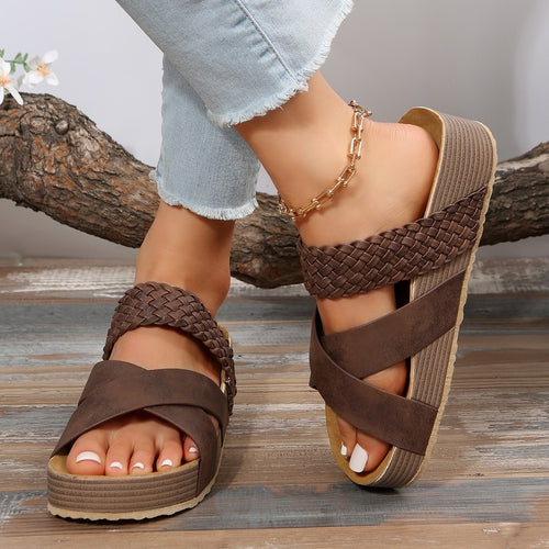 Damen modische Wedge-Sandalen mit geflochtenem Design und komfortabler Innensohle EB
