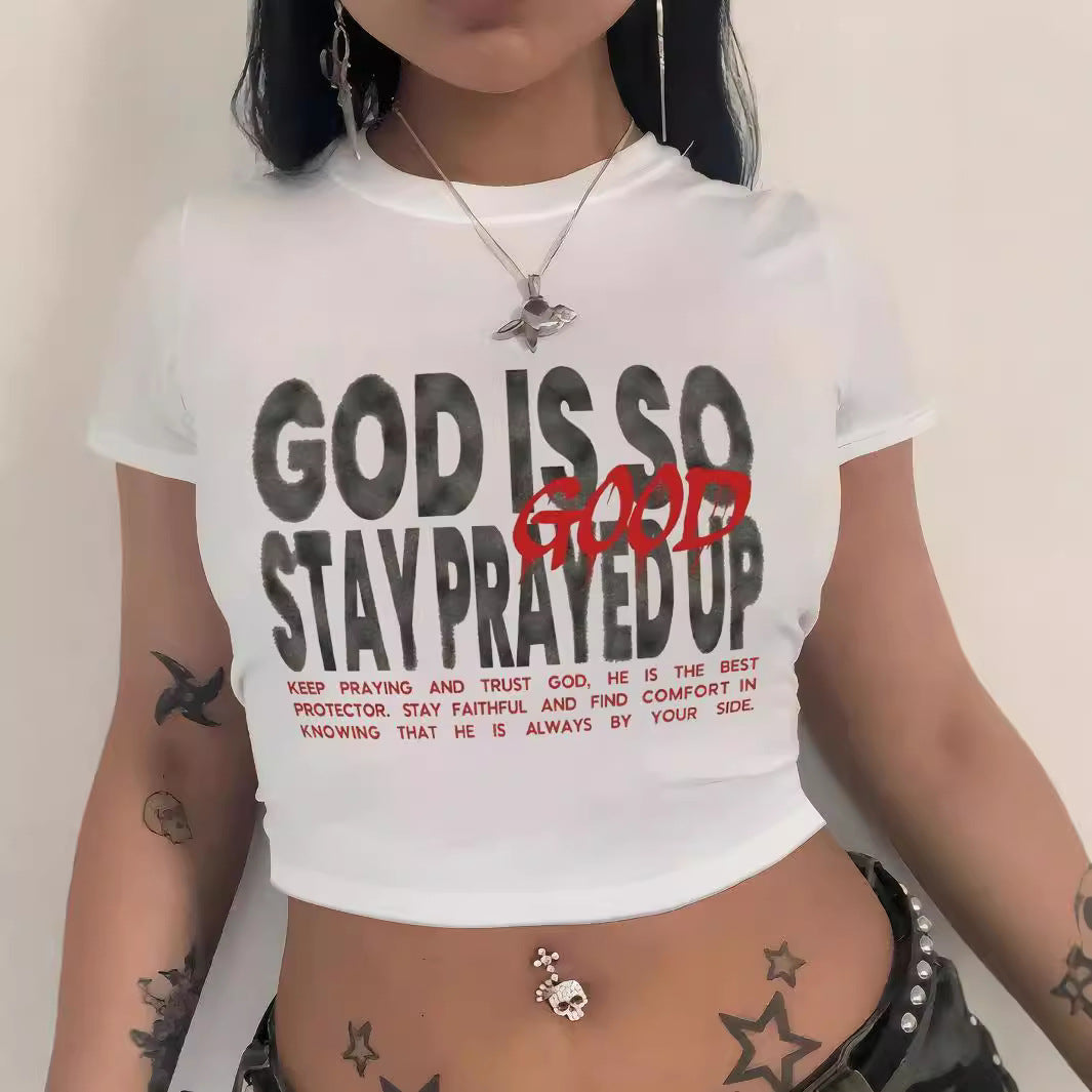 Damen Crop-T-Shirt mit künstlerischem Lippenmotiv und kreativem Druck EB