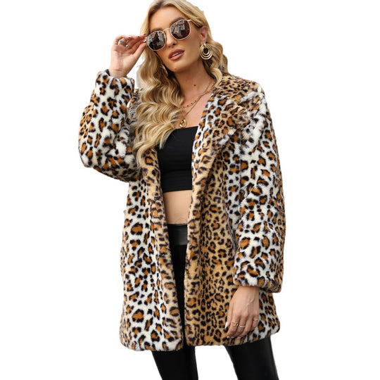 Damen Elegante Kunstfelljacke mit Leopardenmuster EB