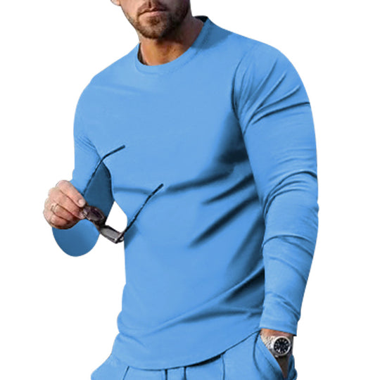 Herren nan schmal geschnittenes Langarmshirt mit Rundhalsausschnitt elastischem Baumwollstretch und verlängertem Saum EB