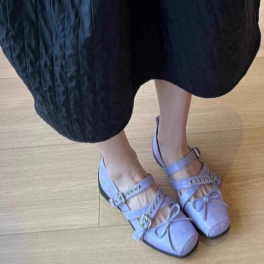 Damen Ballerina-Schuhe mit raffinierten Schnallen und elegantem Schleifendesign EB