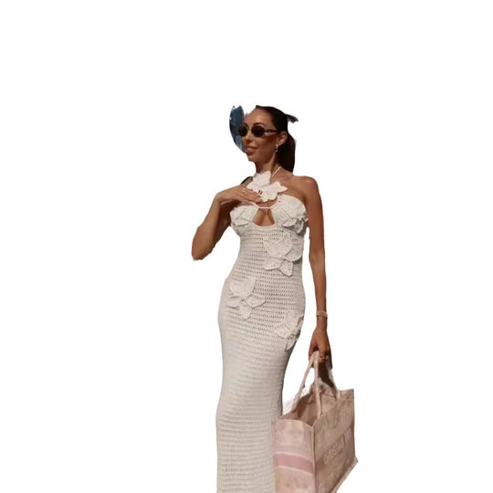 Damen Elegantes Maxikleid mit floralem Häkel-Design EB