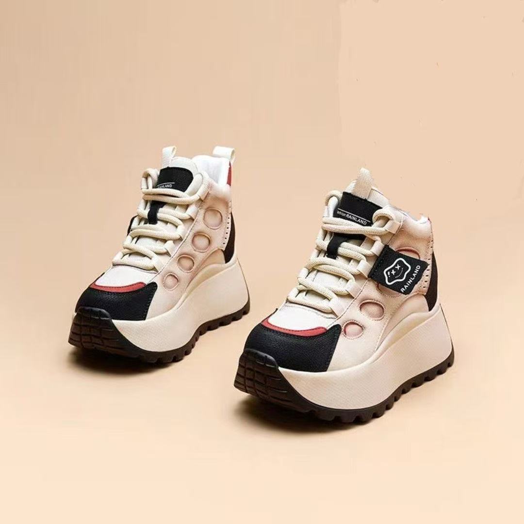Damen Sportliche Plateau-Sneaker mit atmungsaktiver Mesh-Oberfläche und rutschfester Sohle EB