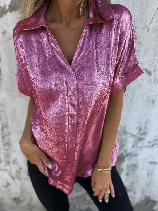 Damen Elegante Satinbluse mit glänzendem Finish und lässigem Schnitt EB
