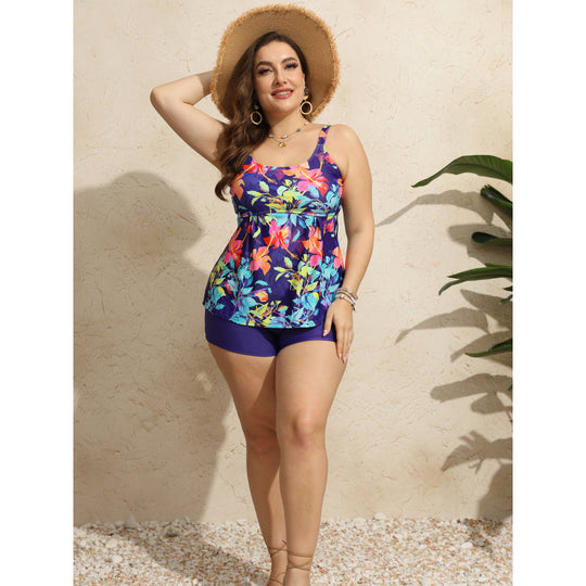 Damen Tankini mit floralem Design und modischem Hosenansatz EB