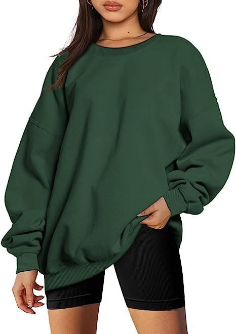 Damen nan extralanger Oversize-Sweatpullover mit Ballonärmeln, geripptem Saum und angerauter Innenseite EB