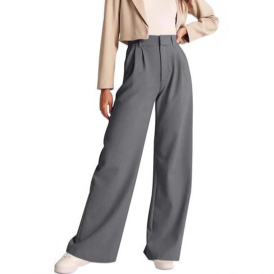 Damen weite High-Waist Hose mit Falten- und Bunddetails EB