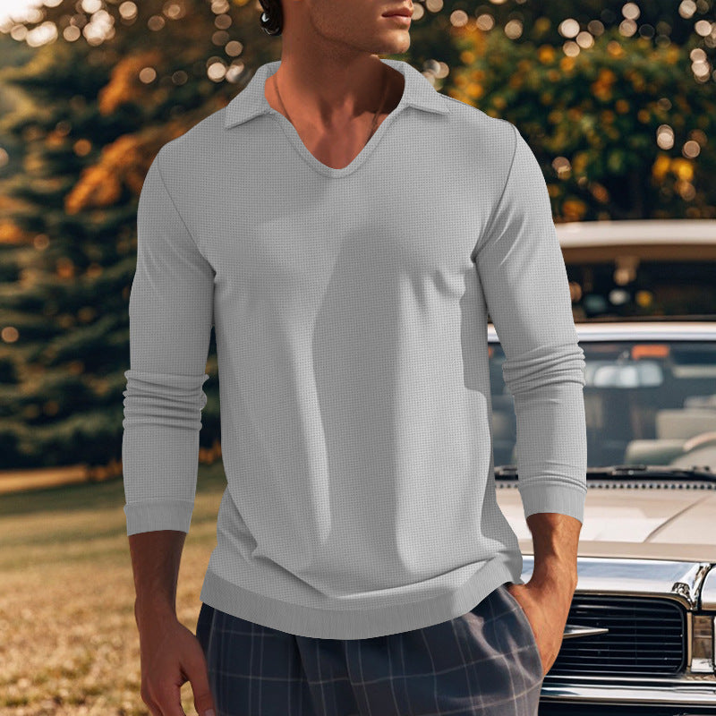 Herren Langarm-Shirt mit modernem V-Ausschnitt und strukturiertem Design EB