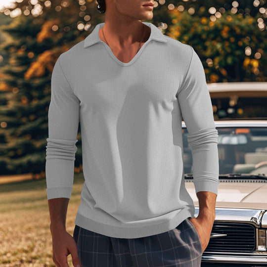 Herren Langarm-Shirt mit modernem V-Ausschnitt und strukturiertem Design EB