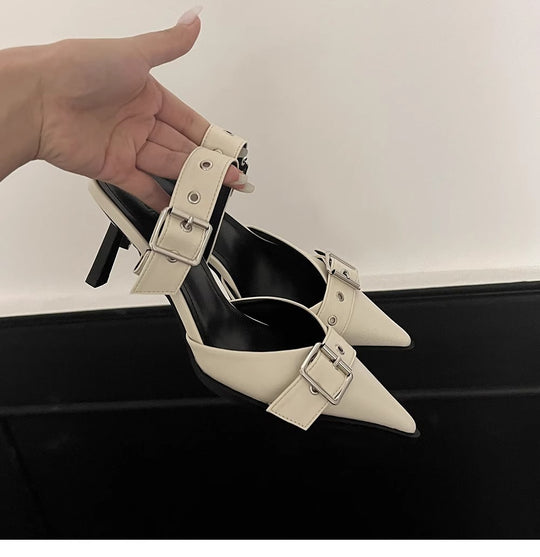 Damen spitze Mules mit dekorativen Schnallen EB