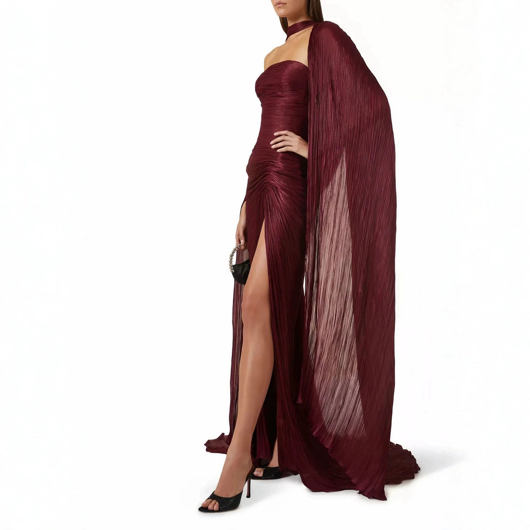 Damen Elegantes Maxi-Kleid mit asymmetrischem Schnitt und Plissierungen EB