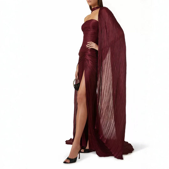 Damen Elegantes Maxi-Kleid mit asymmetrischem Schnitt und Plissierungen EB