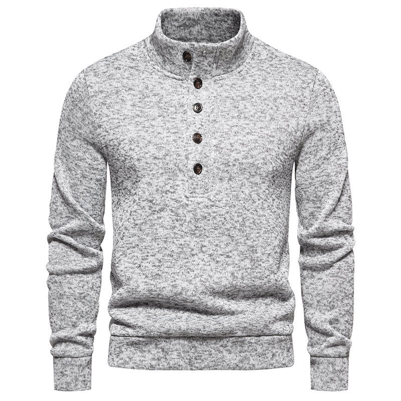 Herren bequemer Stehkragenpullover mit Knopfleiste und strukturiertem Design EB