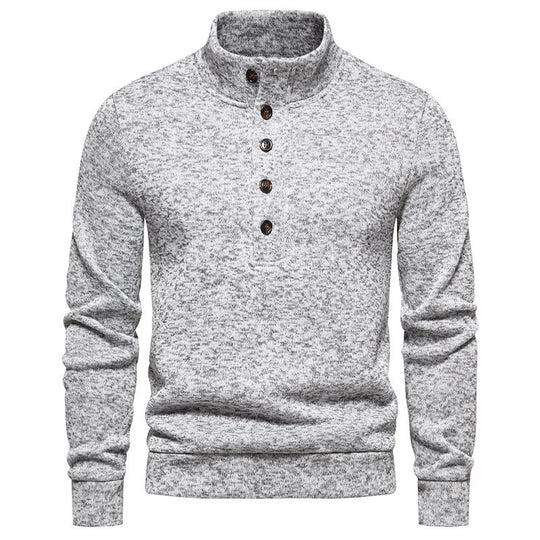 Herren bequemer Stehkragenpullover mit Knopfleiste und strukturiertem Design EB