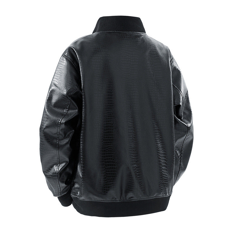 Herren Kunstleder Bomberjacke mit strukturiertem Design und praktischen Taschen EB
