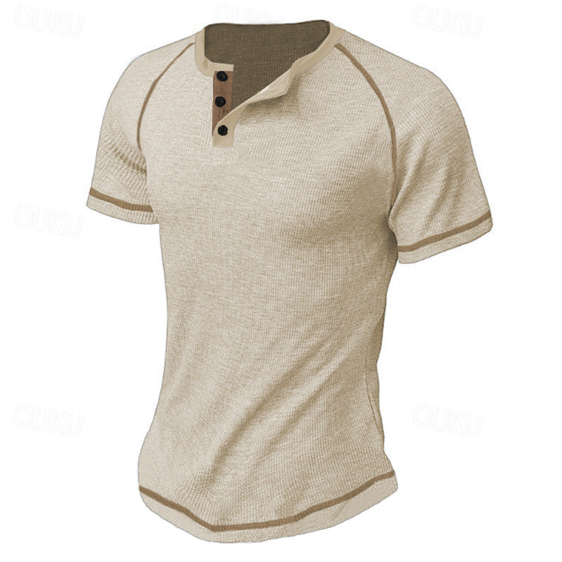 Herren Kurzarm-Henley-Shirt aus atmungsaktivem Strukturmaterial mit dekorativer Knopfleiste EB